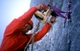 "Enigma" an der Schönfeldspitze im Steinernen Meer: 1. Begehung am 16.8.2003<br>Uschi darf auch mal Bohren